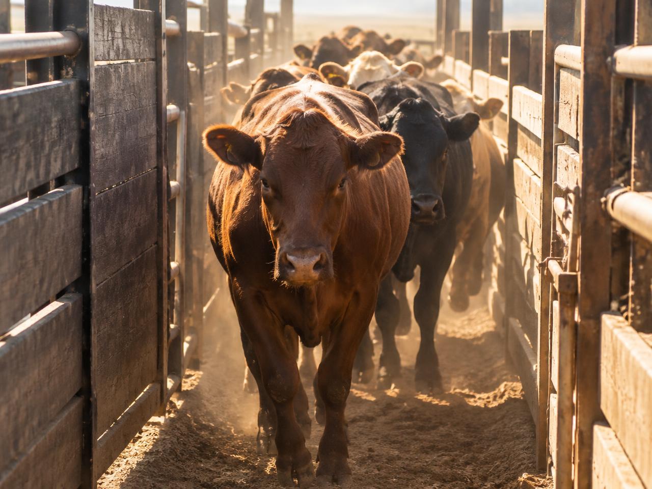 Bovinos caminhando pelo corredor de manejo sendo rastreados pela IA